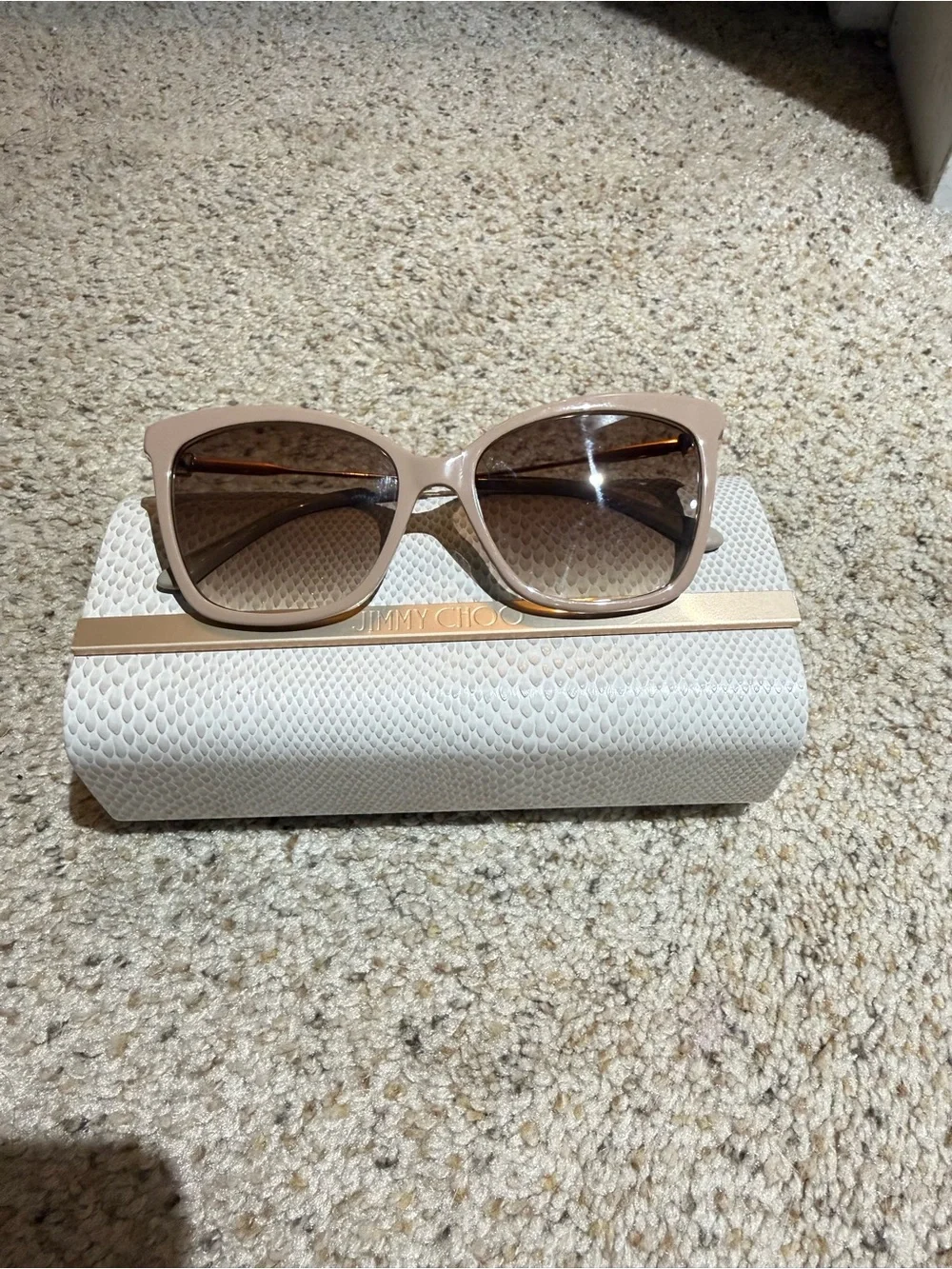 Jimmy Choo Cream Cat-Eye Sunglasses with Brown Gradient Lenses